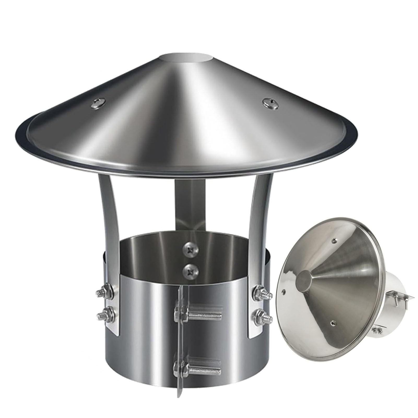 Stove Pipe Topper, 304 Stainless Steel Chimney Cap, Roof Rain Cover, Tapered Top, Roof Cowl, for Exterior Fireplace Flue, Silver, Easy Installation(5.1in/130mm)