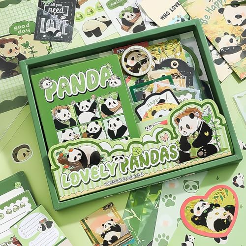 Image of MGNLR Vintage Aesthetic Scrapbook Kit(346Pcs) Scrapbooking Supplies Kit with Bullet Junk Journal,Stationery,A6 Grid Notebook Journaling Gift for Girl (Panda)