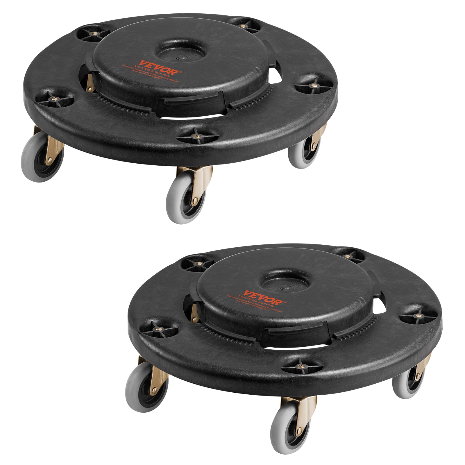 VEVOR 2 PCS Carrito de Bote de Basura, Base Redonda con Ruedas para Basura con 4 Ruedas Bloqueables, Capacidad de Peso de 227 kg, Carro para Barril Resistente, Carrito Rodante Multiuso, Negro