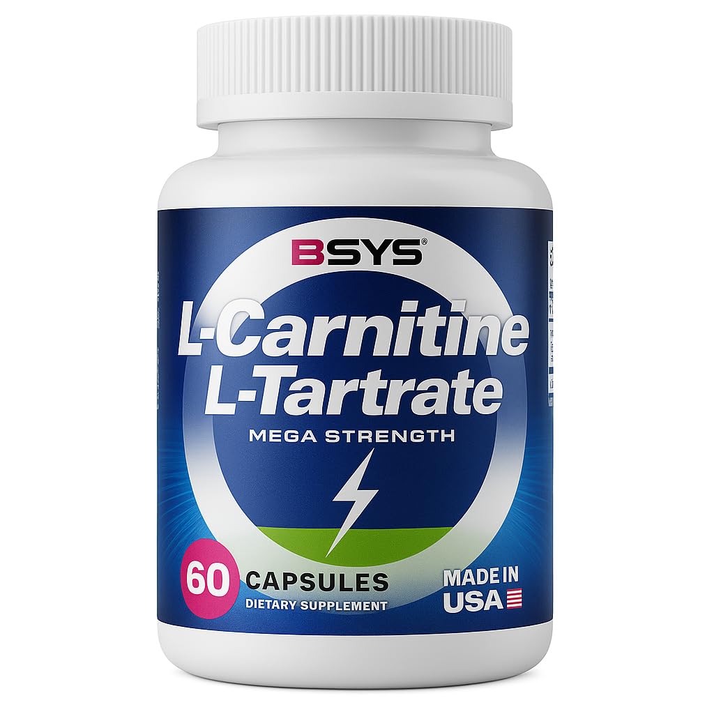 L-Carnitine for Adult Fitness Exercise 60 Capsules Gluten Free 2 Capsules per Serving L-Carnitine Tartrate Premium Antioxidant Metabolism Energy Production Vegan Supplement