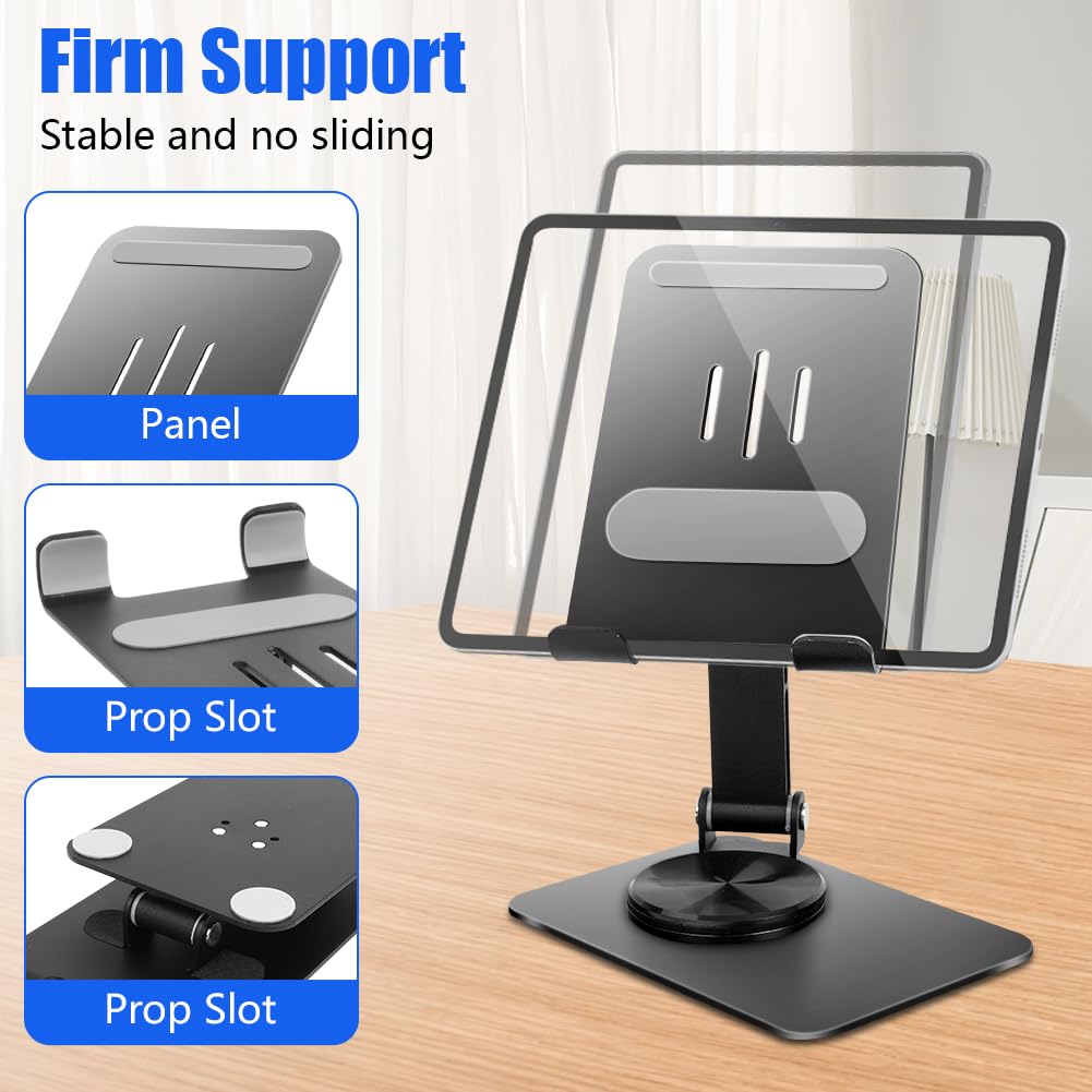 HOTUT Supporto Tablet Regolabile Girevole 360° Pieghevole per iPad 10.2/9.7 Pro 13/12.9/11, Dock Telefono Scrivania - Nero