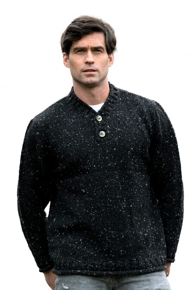 Aran CraftsAran Crafts Irish Mens 2 Button V-Neck Sweater, 100% Donegal Wool (K3082)