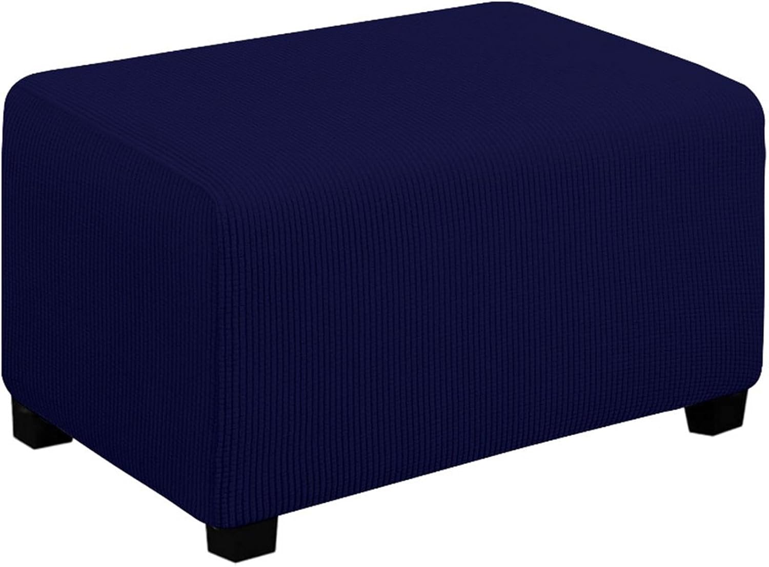 Velvet Ottoman Slipcover,Stretch Jacquard Plush Ottoman Cover Rectangle Ottoman Slipcovers Footstool Cover,Furniture Protector with Elastic Bottomfor Living Room Bedroom,Navy Blue a,XL