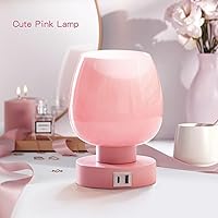 Vista 2 de Lámpara de Mesa de Noche Táctil - Lámpara Pequeña Rosa para Dormitorio con Puertos de Carga USB C+A, Regulable de 3 Niveles, Lámpara de Escritorio