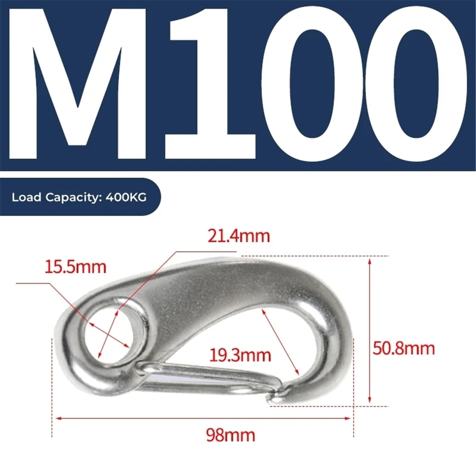 Mousqueton Lot de 5 mousquetons à Ressort en Forme d'œuf en Acier Inoxydable 304 30/50/70/100 mm, Mousqueton à maillon/déclenchement Rapide très résistant(M100-1pcs)