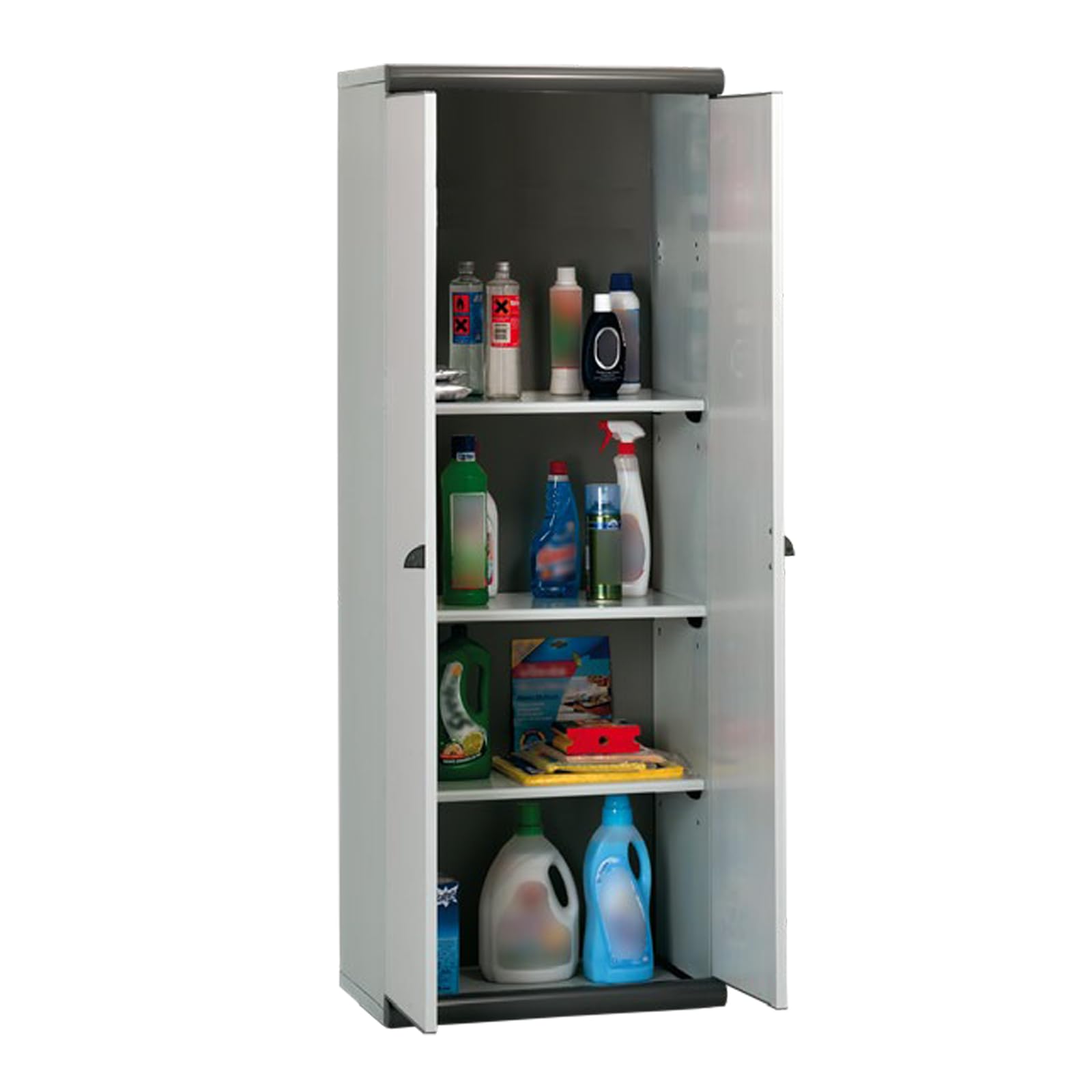 Gardiun Armario Alto de Jardín Resina Coimbra 2 62,5x39x169 cm con 2 Puertas y 3 Baldas de Altura Regulable, Color Gris