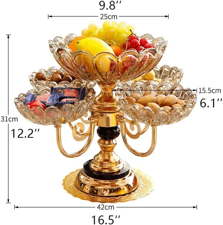 Fruit Basket European Metal Fruit Bowl Crystal Glass 5 Heads Rotatable Fruit Basket Decorative Plate Supplies Beautiful Wedding Gift Fruit Trays For Party