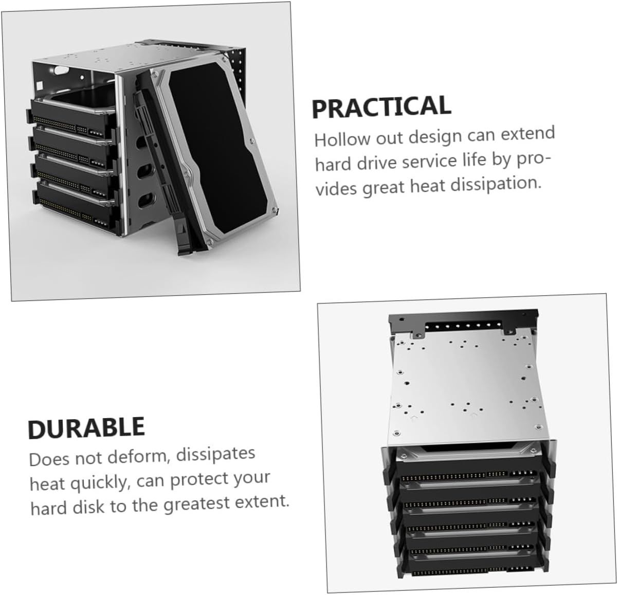 Cabilock 5-inch Hard Drive Cage with Fan, 5-Bay HDD Mounting Bracket for Desktop Pc, Multi-Layer Hard Disk Rack Compatible with 5.25-inch Drive Bay for Computer Storage Expansion