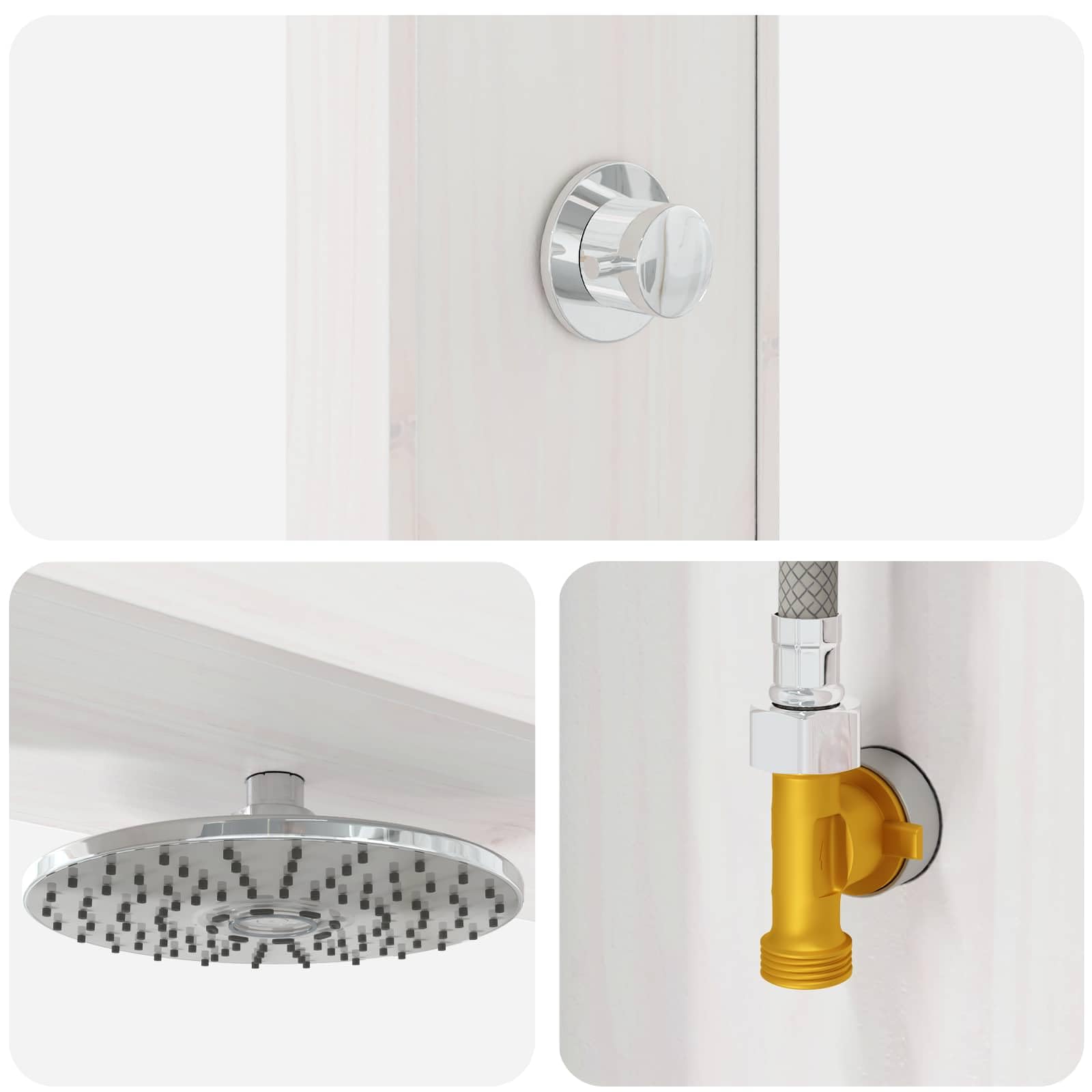 Doccia per esterni in legno massello di pino e acciaio inox, bianco, 226 cm, con tubo doccia regolabile in altezza, soffione girevole, resistente alle intemperie, per giardino, piscina