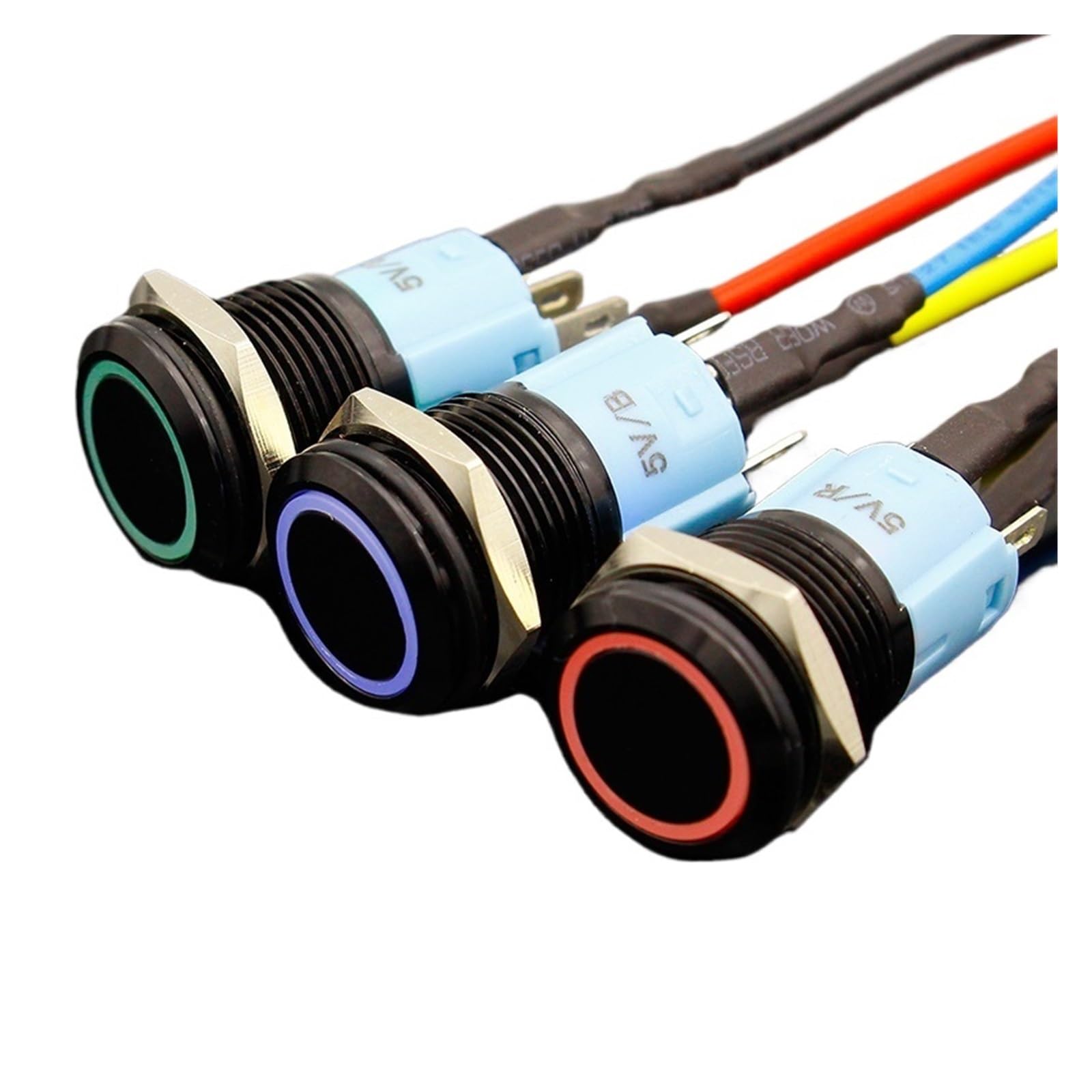 Interruptor de botón de metal impermeable de 3 V, 5 V, 12 V, 24 V, 48 V, 110 V, 220 V, bloqueo LED de 16 mm, interruptor de metal mantenido (rojo, 48 V)