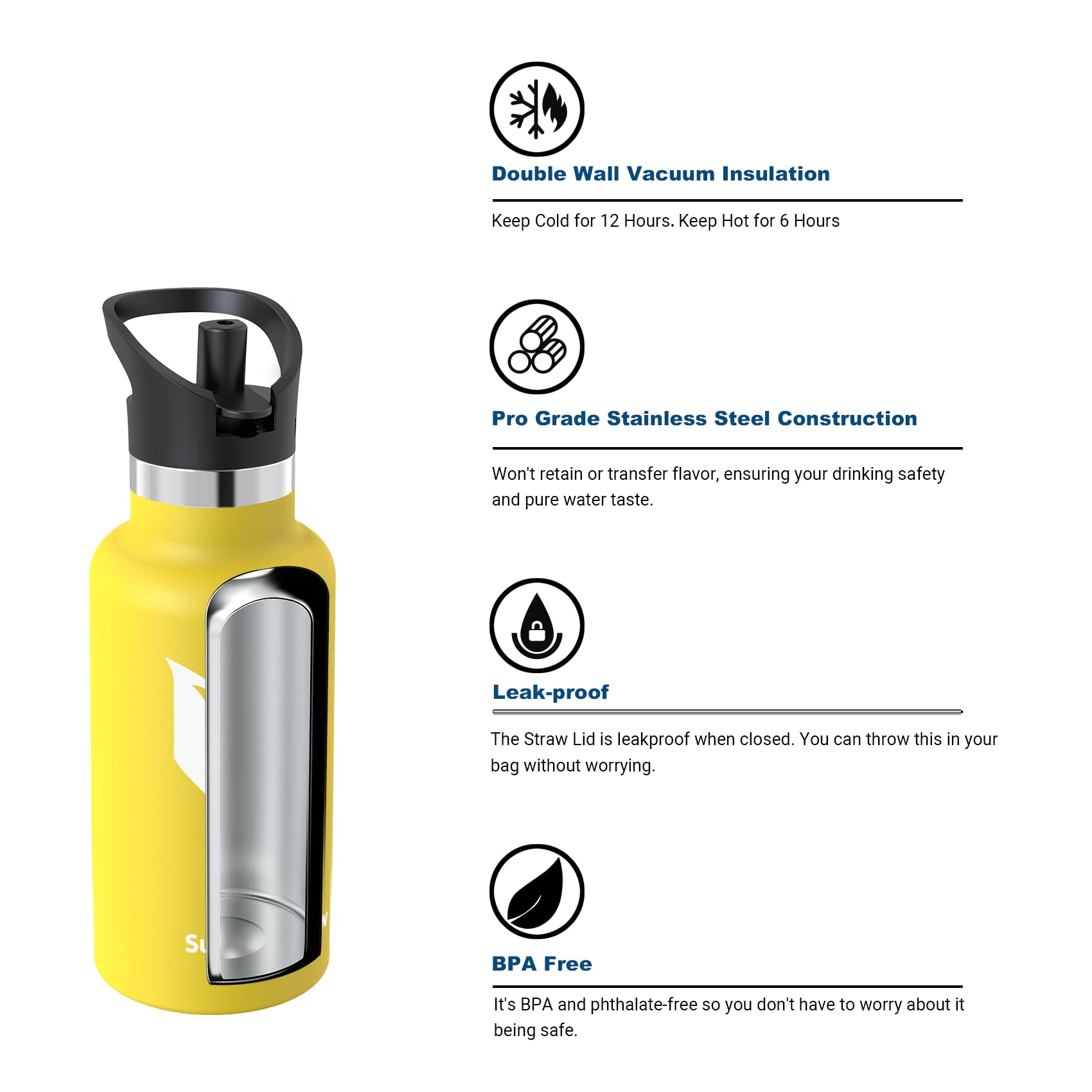 Super Sparrow Borraccia Termica, Acciaio Inox Bottiglia Termica - 350ml, 500ml, 750ml, 1L - Senza BPA Borracce, Borraccia Bambini per Scuola, Sport, Campeggio, Yoga, Palestra, Ciclismo