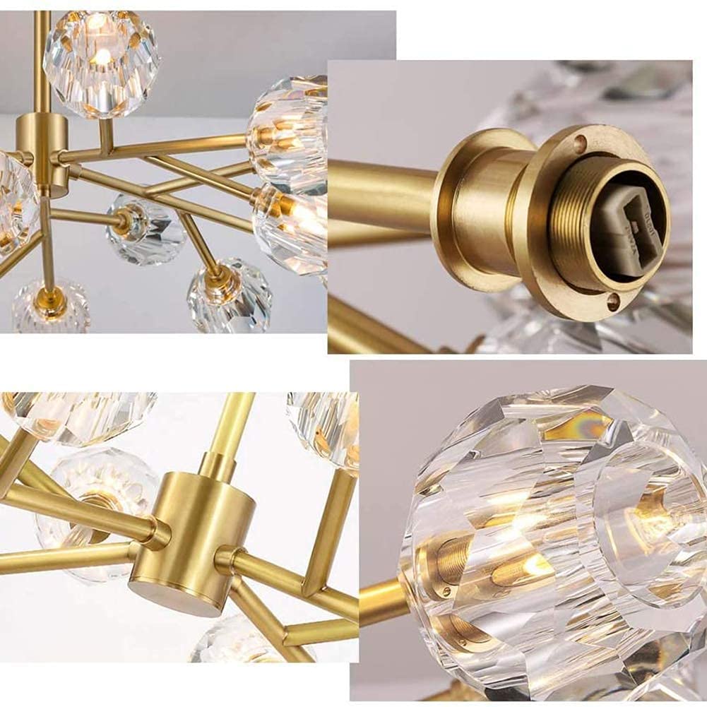 WolFum Kronleuchter, Haushalts-Kronleuchter, gebürstetes Messing, Kristall, modern, industriell, Vintage-Stil, für Esszimmer, Küche, Wohnzimmer, Schlafzimmer/Kupfer/18 s