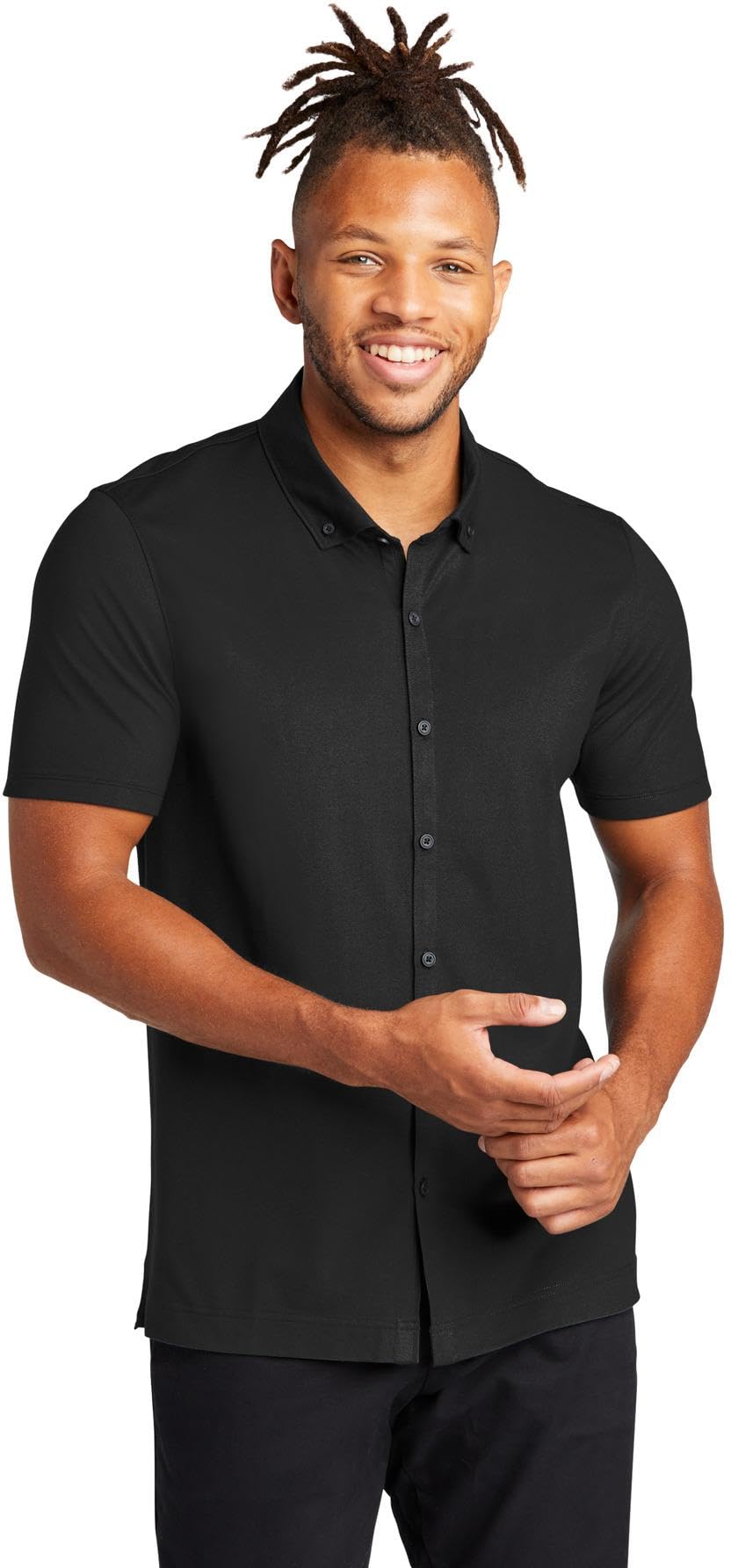 Stretch Pique Moisture Wicking Performance Full-Button Polo Shirt