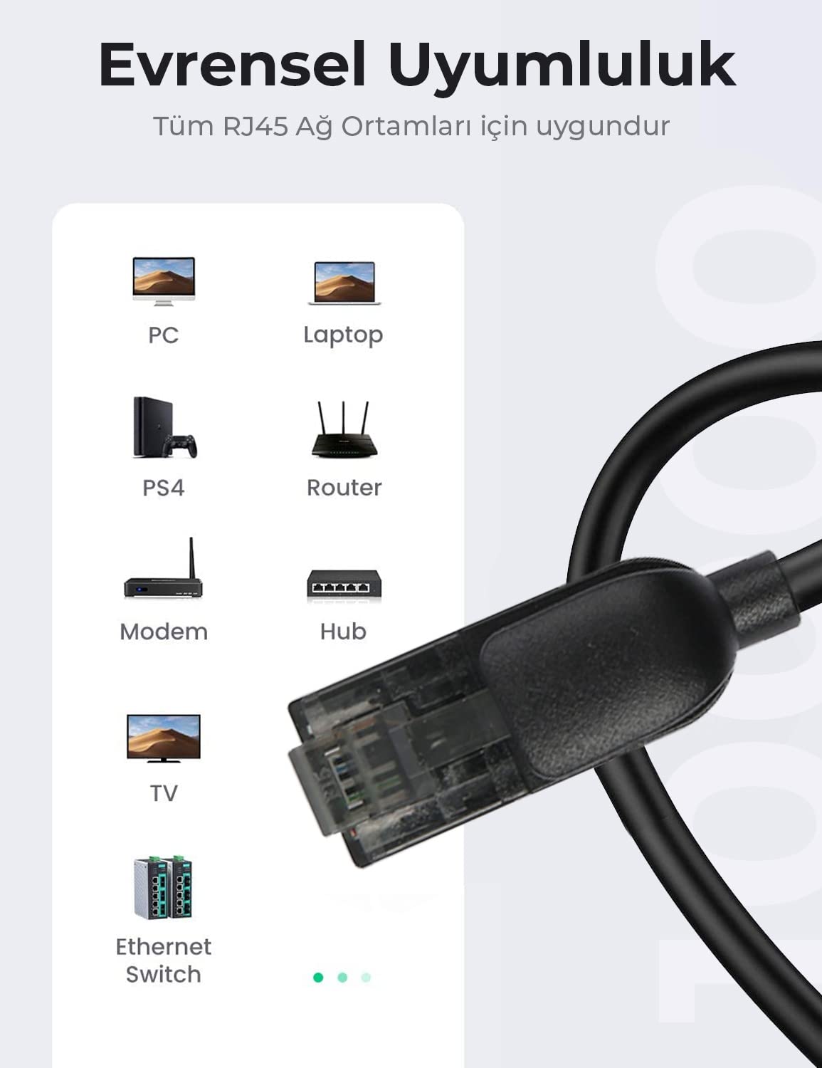 Bix CAT 6A Ethernet Kablosu 10Gbps Veri Aktarımı 500Mhz Bant Genişliği UTP Kablo PVC Kaplama PS5 Xbox One Switch Modem Yönlendirici vb. İle Uyumlu 10 Metre