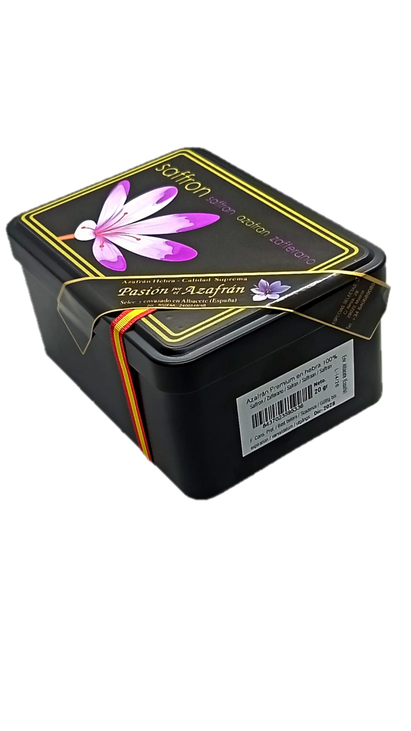 Azafrán Español de Calidad Suprema (Categoría I ISO 3632-2), Elaboración tradicional, gran aroma y sabor 20g