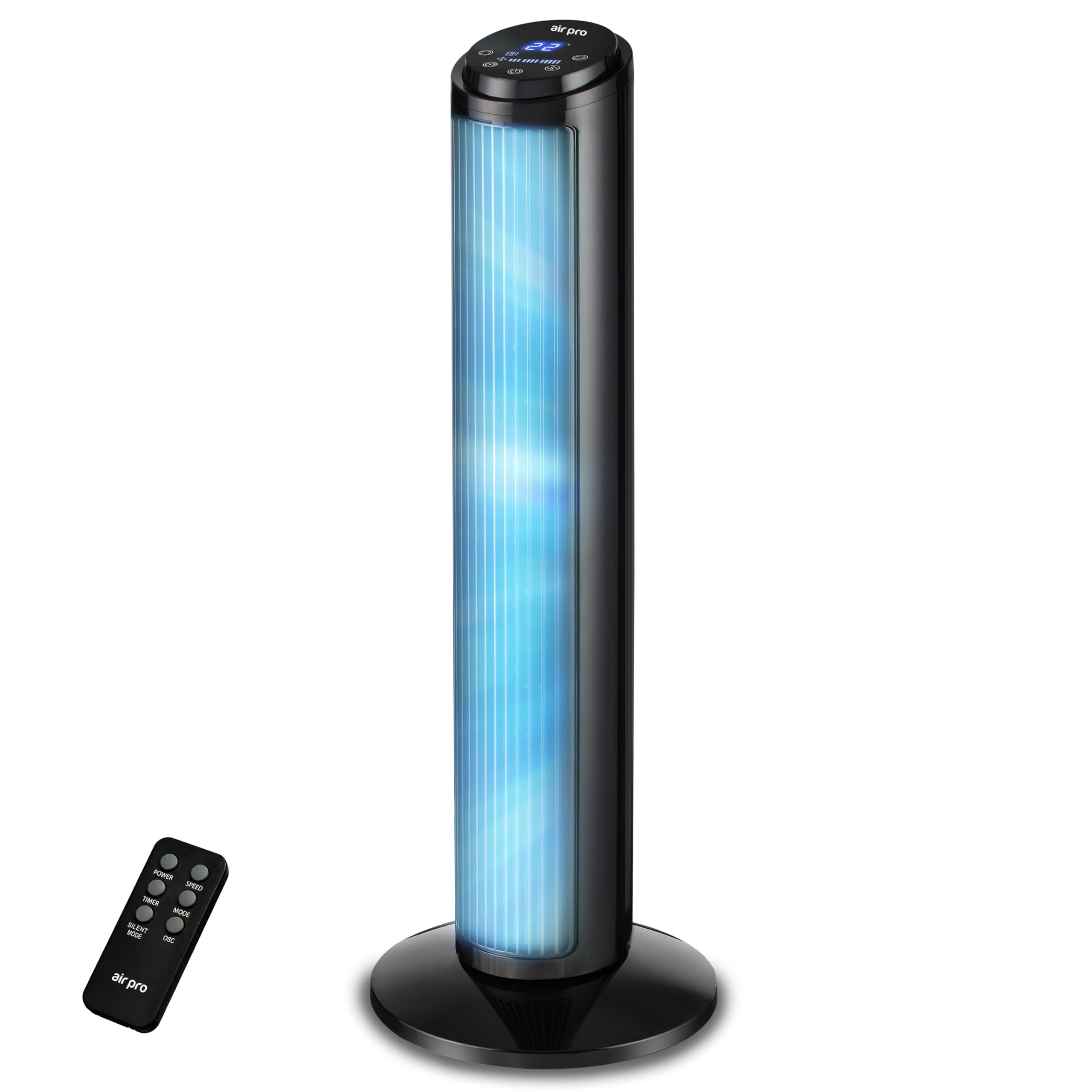 Air Pro 30" Tower Fan SmartVoice™ Control Oscillating Bladeless Fan with Remote - Tall Compact 3 Speeds Quiet 50W Motor Cooling Fan - Floor Standing Fan for Home Office - LED Display 15 Hour Timer