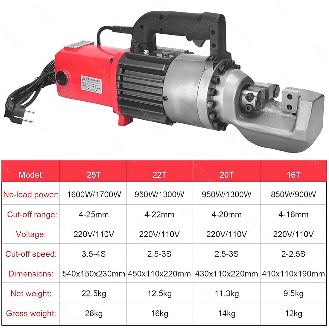 Cortador De Barras De Refuerzo Hidráulico Eléctrico, Corte De Barras De Refuerzo De hasta 4-16 Mm/4-20 Mm/4-22 Mm #5#6#7, Velocidad De Corte 2-4s,25MM