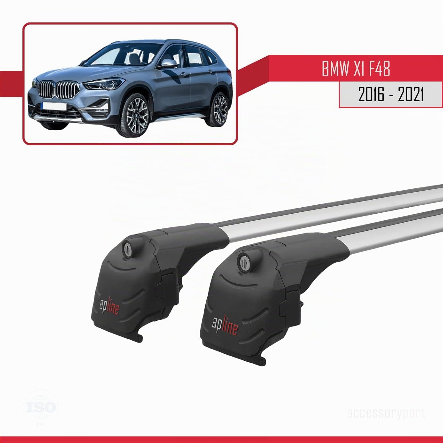 Compatibile con BMW X1 (F48) 2015-2022 Modello ACE-2 Barre Tetto Portapacchi Auto Barre Portatutto Grigio Alluminio 2 Barre