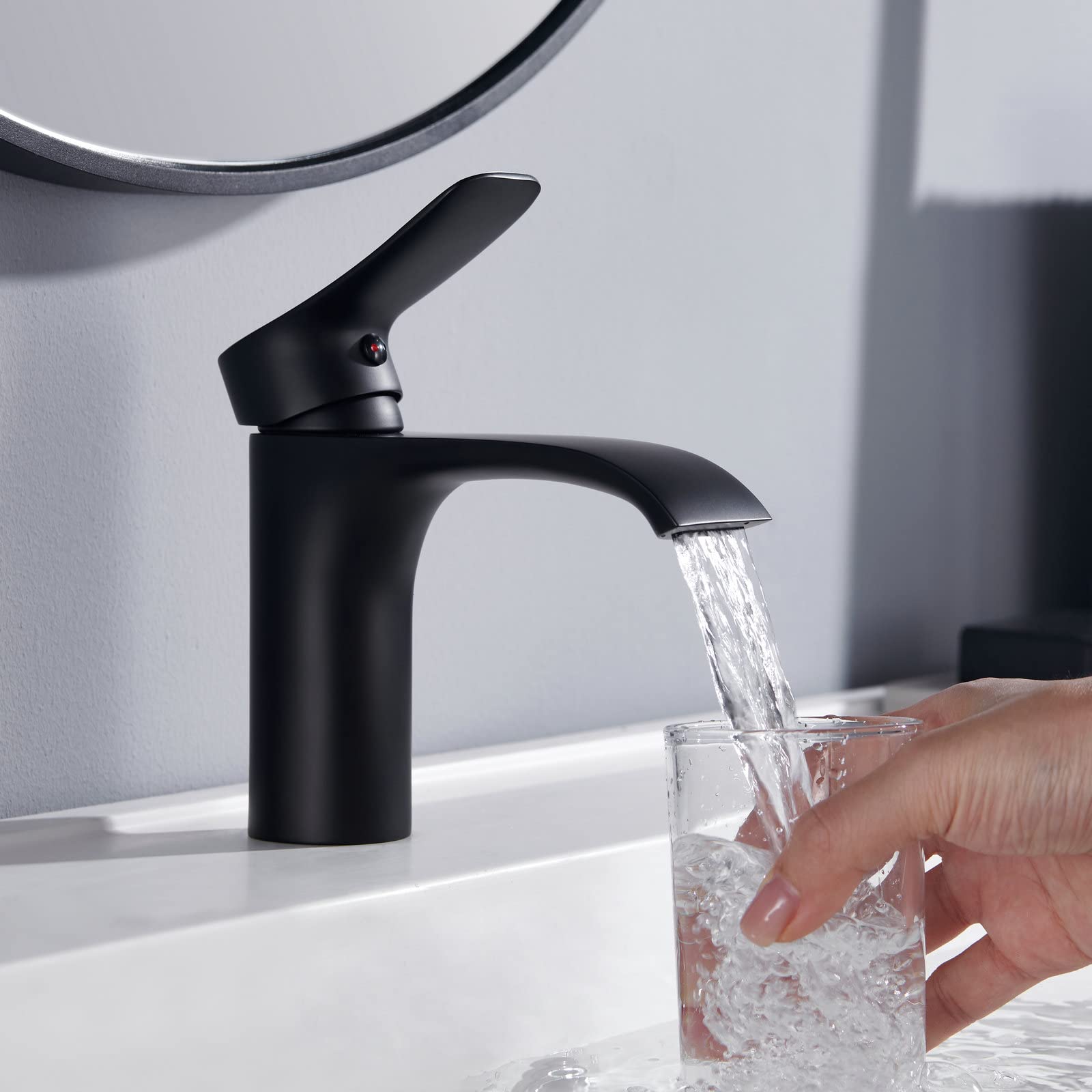 MUYEDRAIN Bathroom Tap Black - Stainless Steel Washbasin Tap with Waterfall - Single Lever Mixer Tap for Washbasin - Image 4