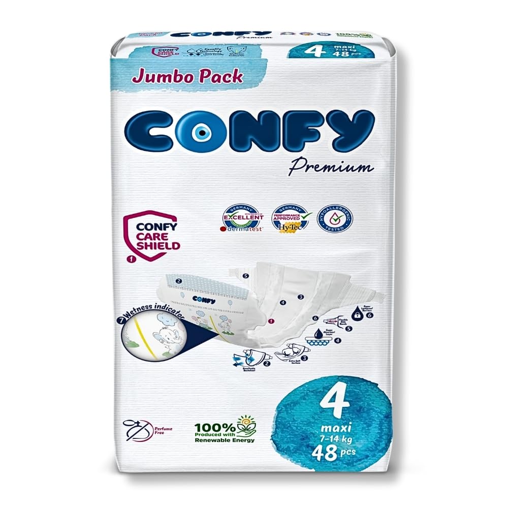 Confy Premium Maxi Bebek Bezi 4 Numara | 7-14 kg | 48 Adet | Ekonomik Paket