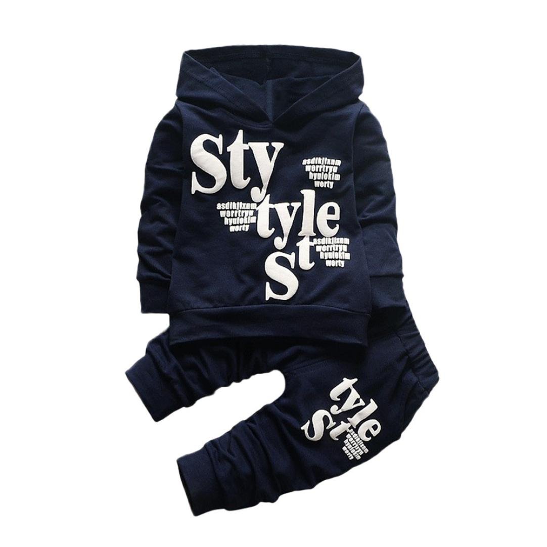 Boy Clothes Set for 1-5 Years Old Toddler Baby Boys Kid Letter Print Hood Long Sleeve Tops Pattern