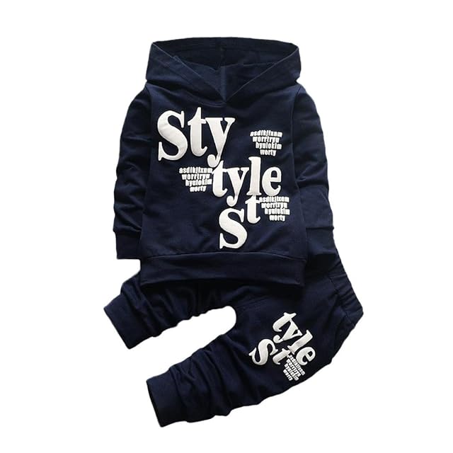 Boy Clothes Set for 1-5 Years Old Toddler Baby Boys Kid Letter Print Hood Long Sleeve Tops Pattern