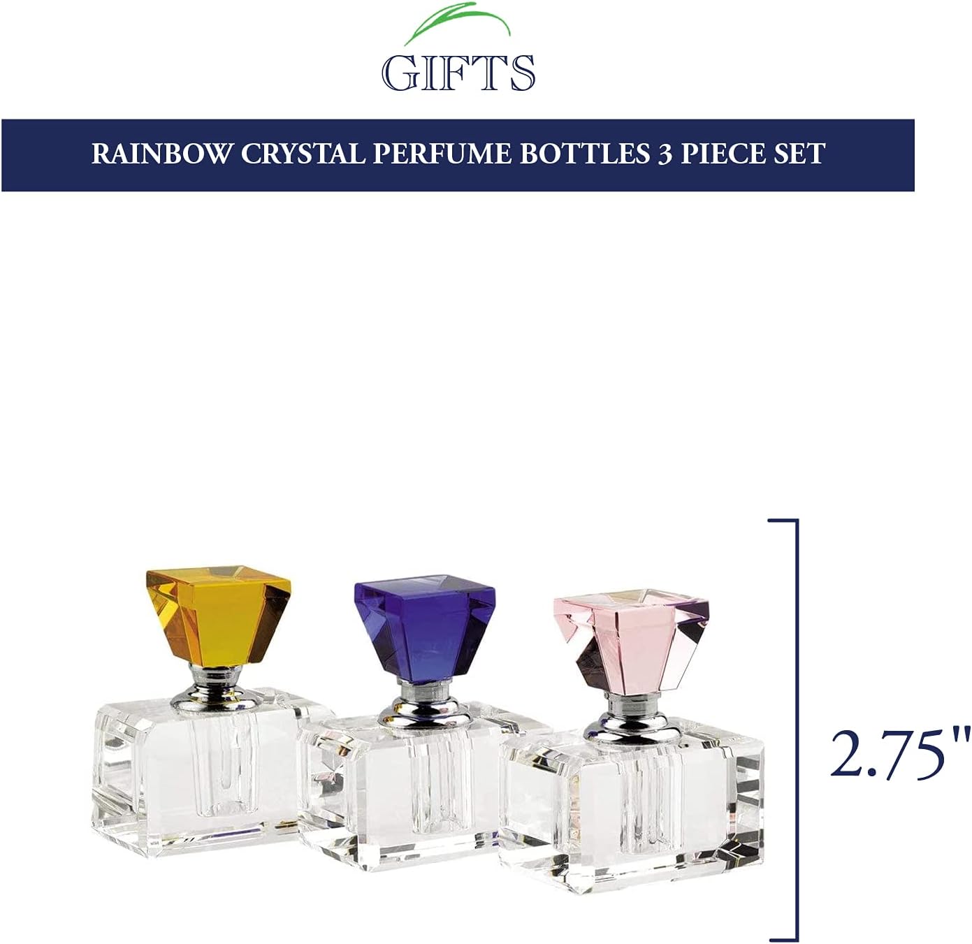 Badash Rainbow Crystal Perfume Bottles - 3-Piece Set Refillable Glass Bottles with Screw-On Stoppers - Fine Handcrafted Faceted Crystal Decor for Vanity or Dresser