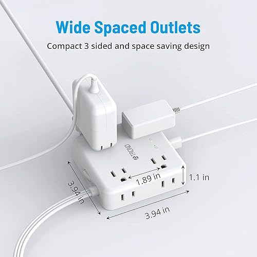 Miniatura 7 de TROND Regleta protectora de sobretensiones con USB, cable de extensión de enchufe plano ultrafino de 5 pies, 8 salidas de CA anchas, 3 USB A y 1 USB