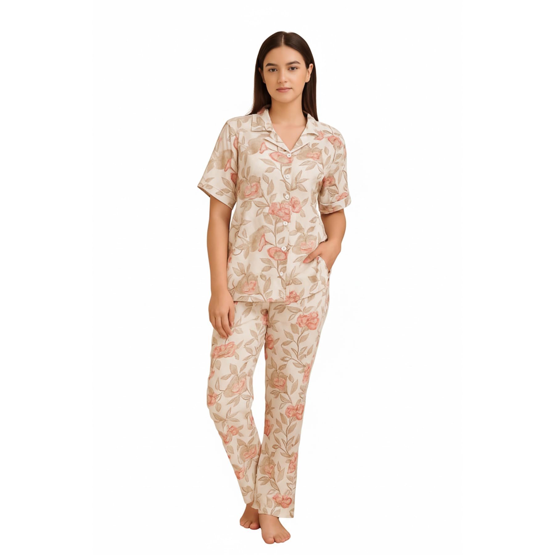 n.h.k.a. Women’s Pink Floral Printed Night Suit Set | Cotton Notch Collar Sleepwear | Stylish Two-Piece Loungewear Set | Soft, Stylish, and Breathable Nightwear-picture-40
