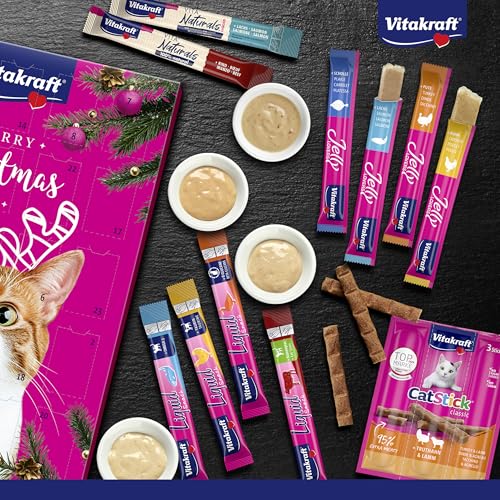 Vitakraft Adventskalender für Katzen, für Weihnachten 2025, liebevoll zusammengestellte Auswahl leckerer Snacks, für die Vorweihnachtszeit, Katzenleckerlis, für alle Altersstufen (1x 363g)