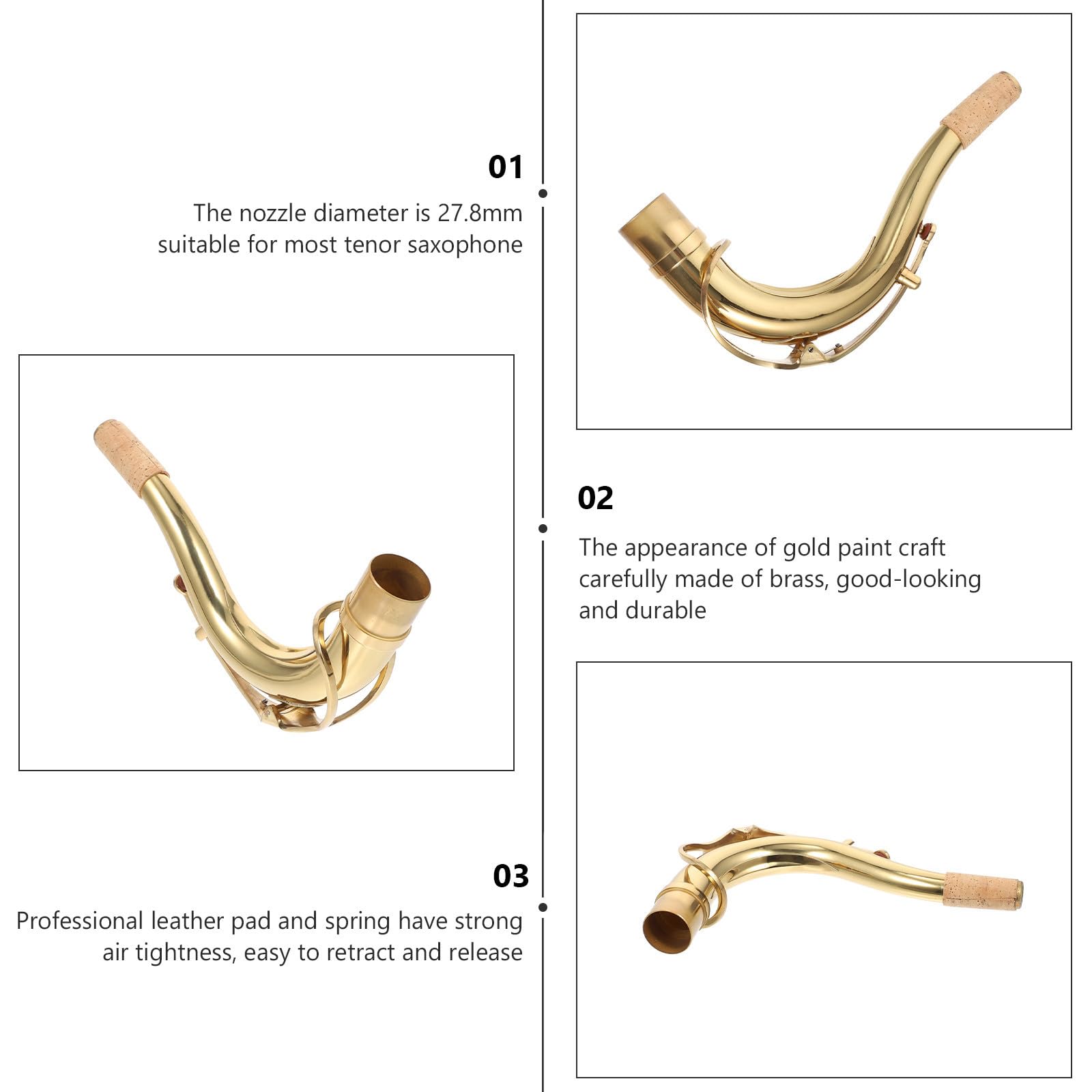 TOYANDONA Collo per Sassofono in Ottone Dorato, Accessorio di Ricambio Professionale e Conveniente per Sassofono, Parte di Sostituzione per Musicisti Amatori e Professionisti