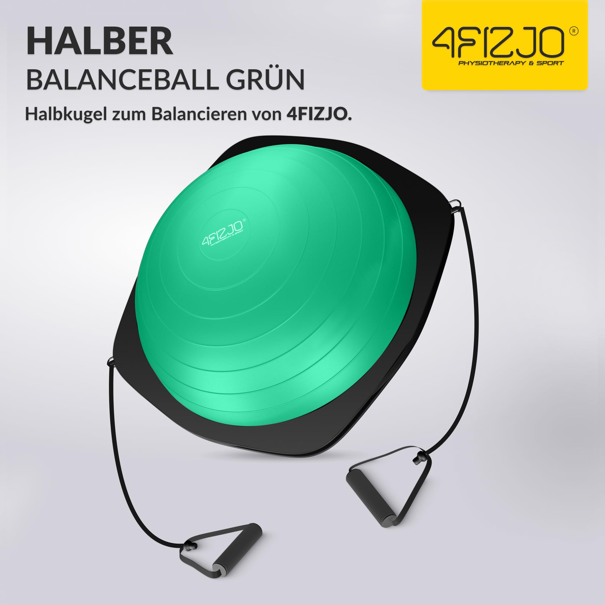 4FIZJO Balance Ball Trainer 60cm Anti-Rutsch, Halbkuge, Gymnastikball für Yoga Fitness, mit Widerstandsbändern, Pumpe, Gleichgewichtstraining, Krafttraining, Fitnessball
