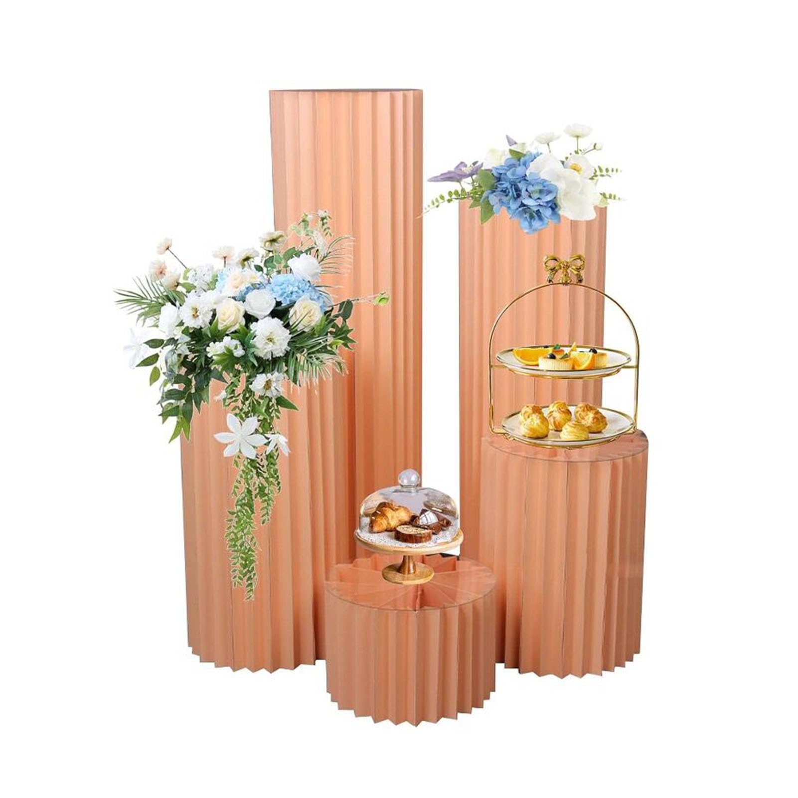 CXGfdghD plinth， Round Cylinder Display Pedestals Stands Party, Foldable Cardboard Paper Columns Wedding(Roze)
