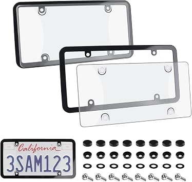 2-Pack Car License Plate Frames & License Plate Protector,Unbreakable Car Plates Frame Protector Kit with Screws Caps,Essential Cars Licence Plates Frame Holder Protectors