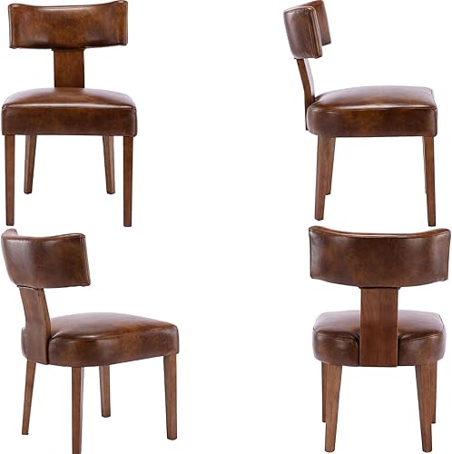 Miniatura 8 de VESCASA Sillas de comedor tapizadas con patas de madera, sillas de comedor acolchadas de piel sintética moderna de mediados de siglo con respaldo