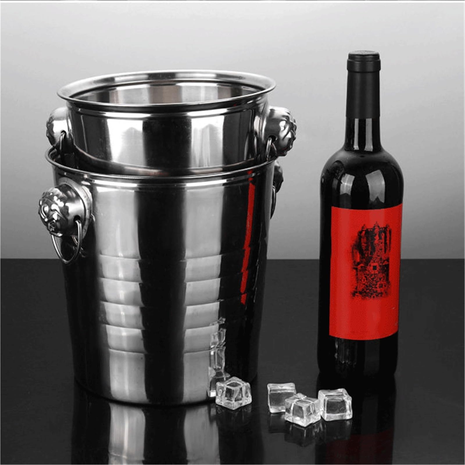 Cubo de Hielo para Bar en casa Cubitera con Cabeza de Tigre Acero Inoxidable lengüeta for Tirar Enfriador de Bebidas y Vino(Grande)