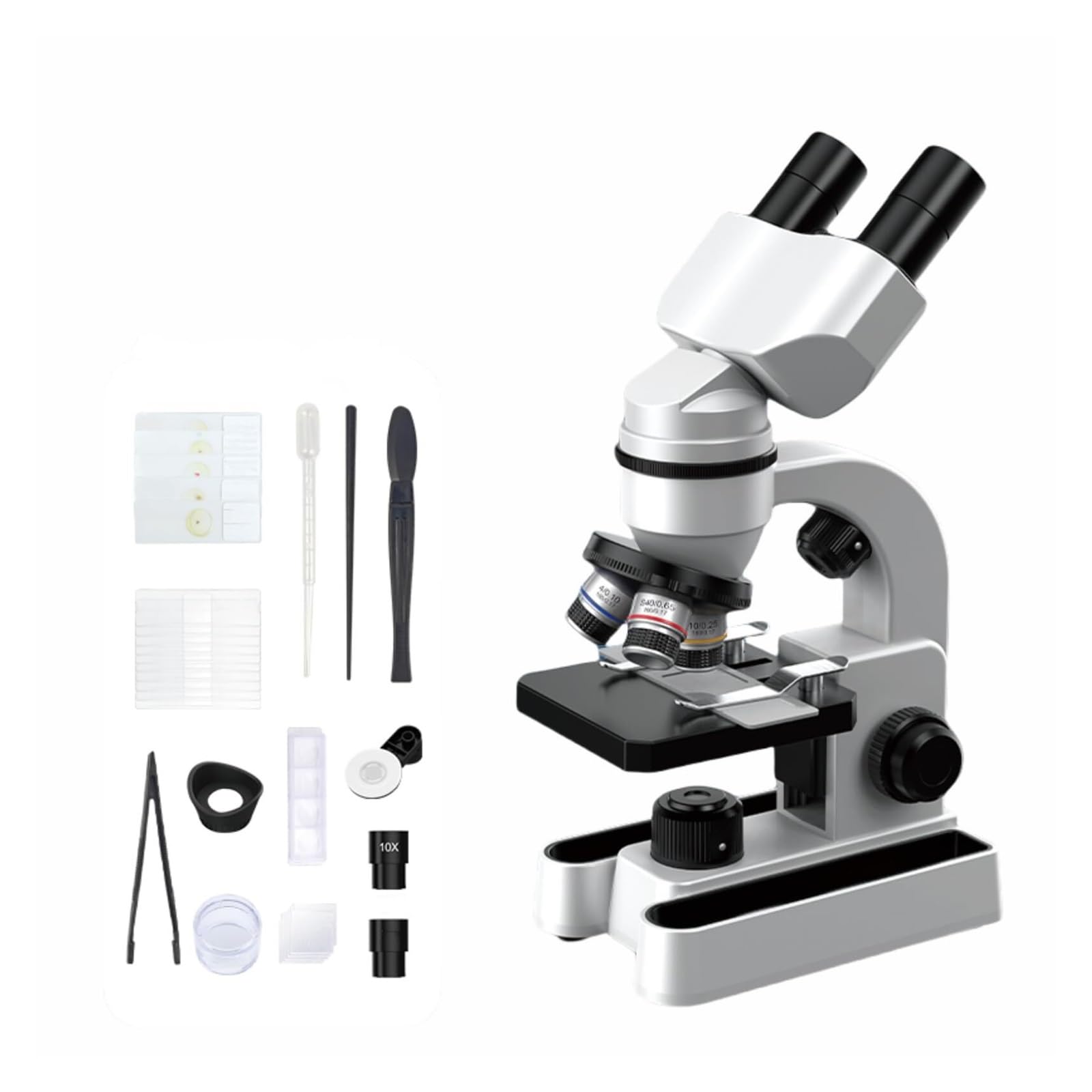 Microscopio compuesto estereoscópico binocular con aumento de 40-1600X, ideal for niños, estudiantes y educación en el hogar.