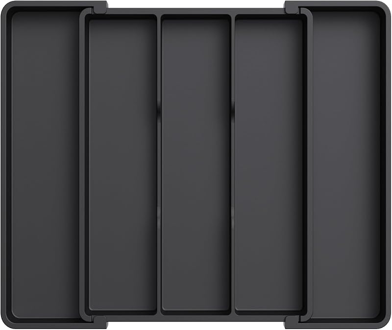Lifewit Utensil Organizer for Kitchen Drawers, Expandable Utensil Tray | Adjustable Cooking Cutlery Silverware Flatware Holder, Plastic Spatula Tools Storage Divider, 11-18 x 14", Black