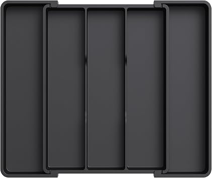 Lifewit Utensil Organizer for Kitchen Drawers, Expandable Cooking Utensil Tray, Adjustable Cutlery Silverware Flatware Holder, Plastic Spatula Tools Storage Divider, 11-18 x 14", Black