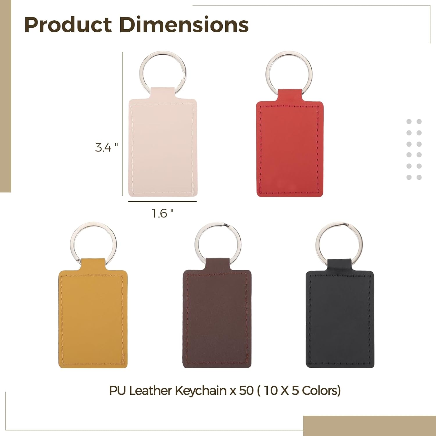 50 Pcs PU Leather Keychain Blanks, Multicolor Rectangular Keychains w Rings image 4