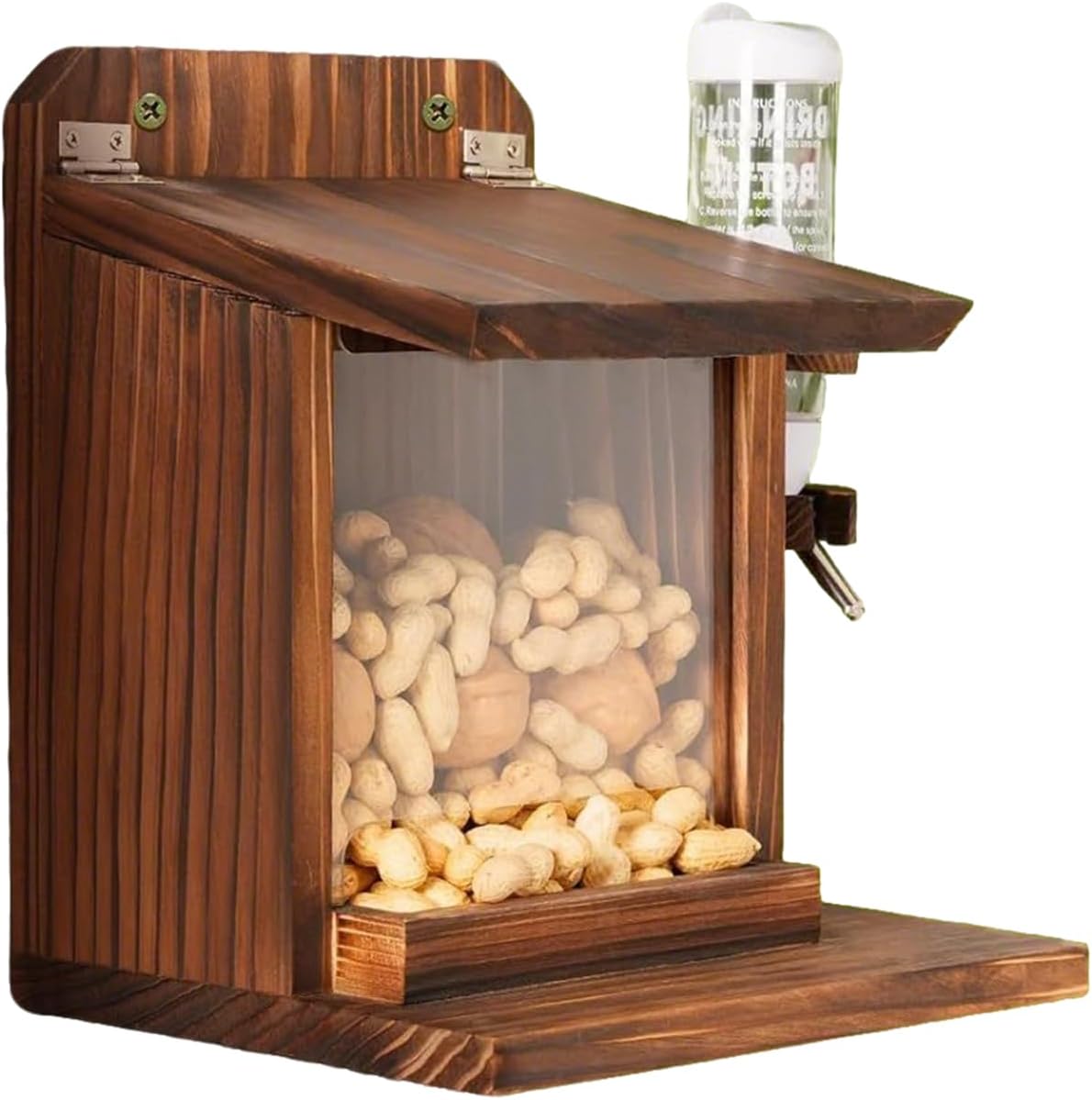 Squirrel Feeder House Chipmunk – Sturdy Feeding Box Stations Water, Bottle Wooden Wall Mount, Bird Food Nuts Corn Cob | Bird Food Nuts Corn Cob Garden Tree Balcony Backyard Outdoor Sleek