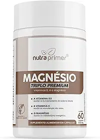 Magnésio Triplo Premium Nutraprimer – 3 em 1 Malato, Quelato e Cloreto de Magnésio P.A – Suplemento Alimentar 60 Cápsulas de 500mg