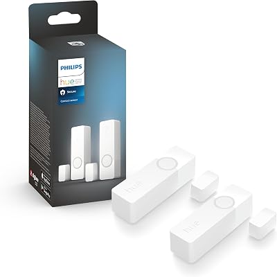 Philips Hue Secure Smart Home Kontaktsensor Doppelpack für Türen und Fenster, einfache Installation, Smart Home Security und Lichtsteuerung mit nur Einer App Bridge erforderlich, weiß