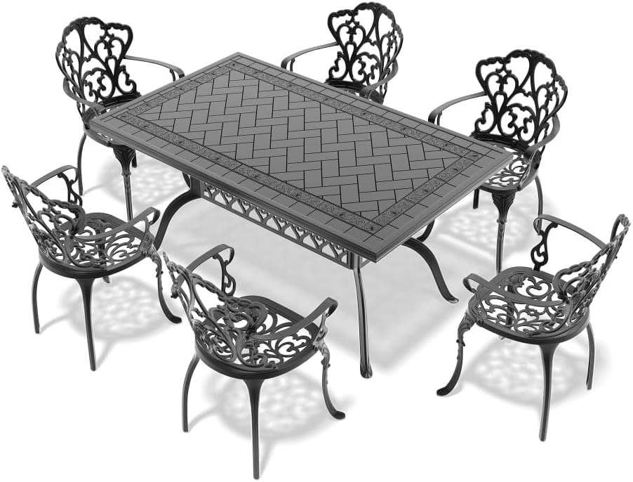 Cast Aluminum Patio Furniture Set for Outdoor Living Spaces with Black Frames and Off-White Cushions