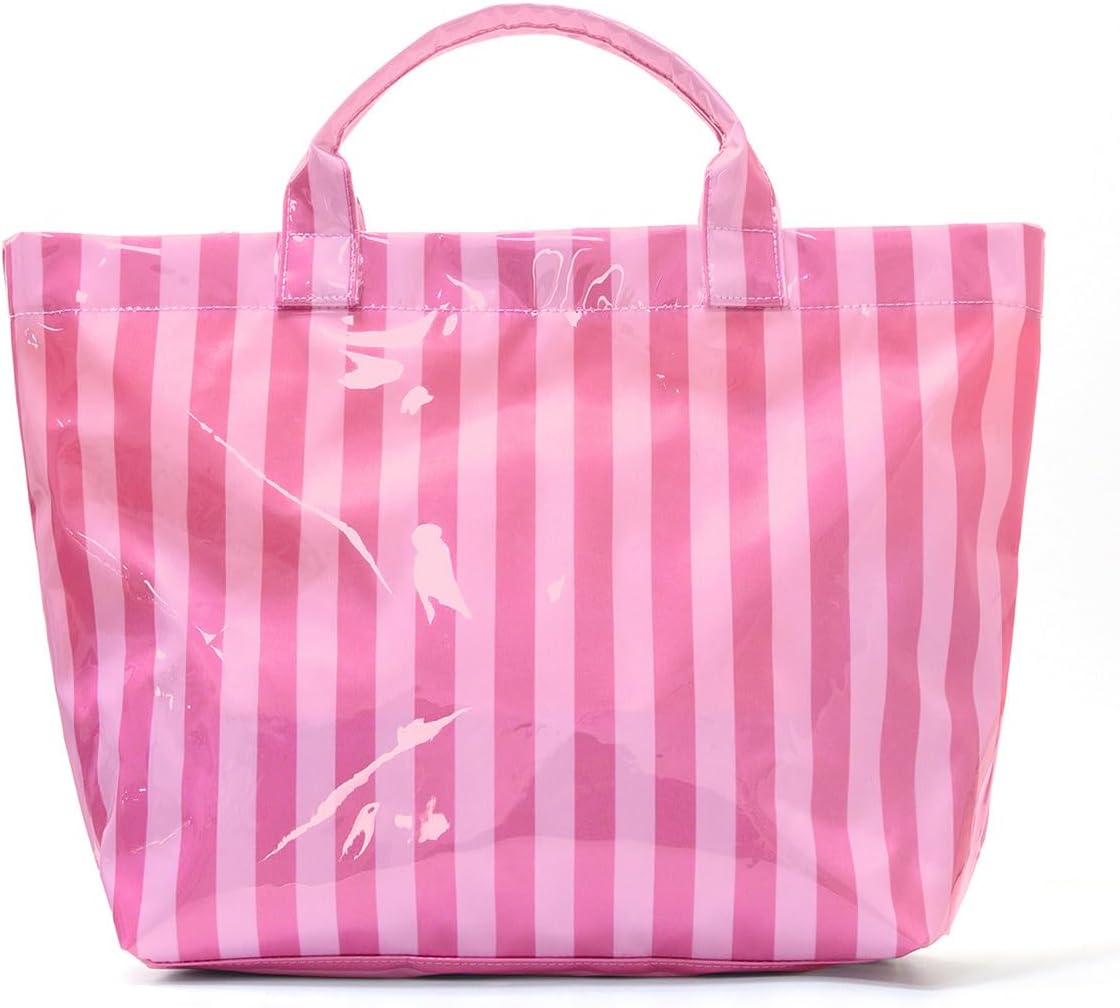 Women’s Waterproof PVC Tote Bag for Women, Large Stripe Plastic Top Handle Oversize Hobo Bag for Travel Work Shopper