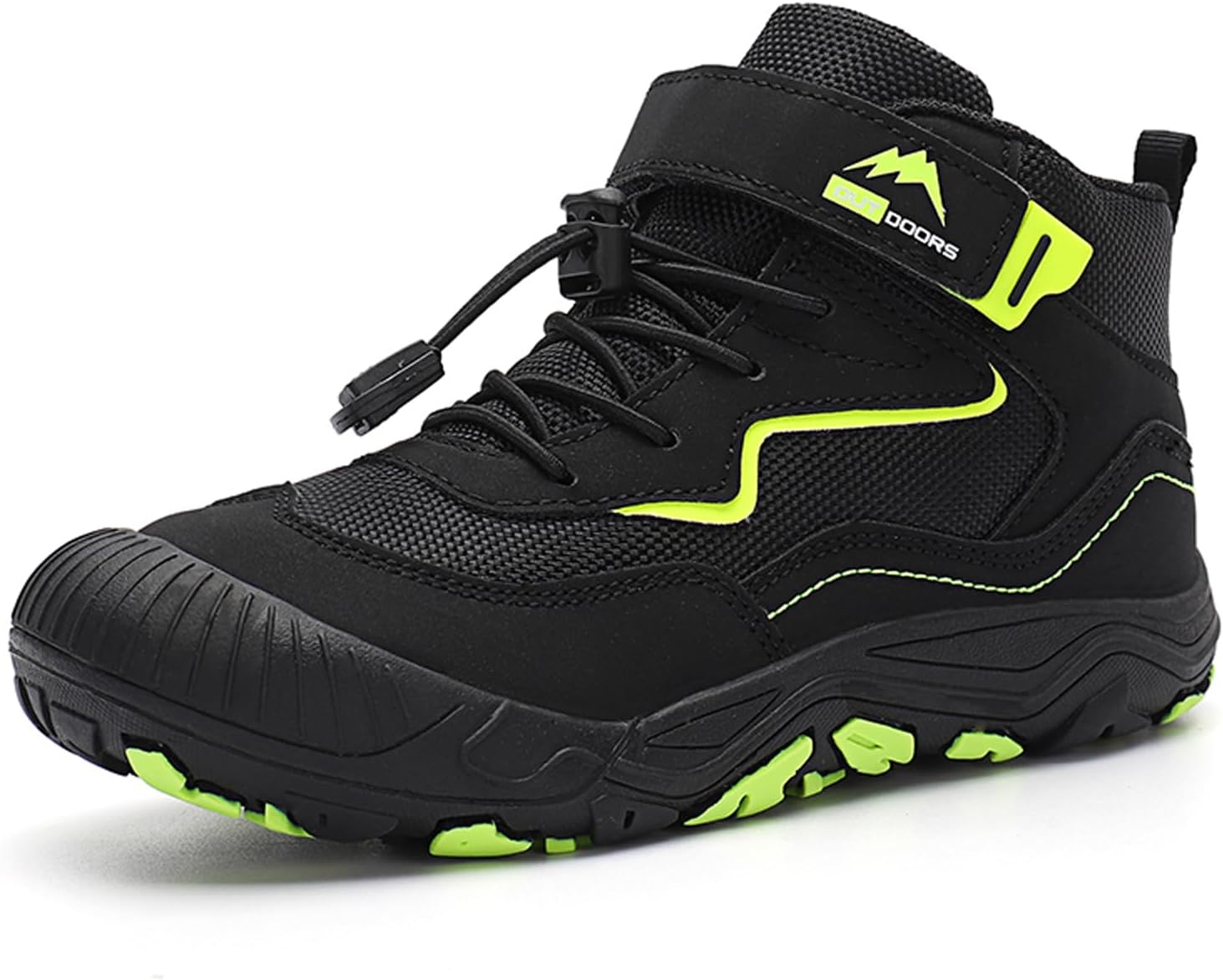 FLIOZY Kids Hiking Boots Boys Girls Mid-Top Water Resistant Non-Slip Breathable Outdoor Sneakers with Anti-Collision Toe and Hook-and-Loop Closure
