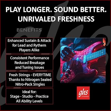 GHS Strings, DYXL Boomers, Nickel Plated Steel Electric Guitar Strings, Legendary Strength, Consistent Intonation, Long Lasting Brightness, Tone & Sustain. Wound 3rd (G), 10-46, XLT Gauge, 10 Pack
