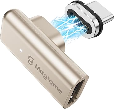 240W Magnetic USB C Male to USB C Female Adapter 90 Degree Right Angle, 24Pin Type C Adapter Extender, 40Gbps 4K Video for USB 4 Cable Steam Deck, ROG Ally, Switch, PC, Tablet, iPhone 15