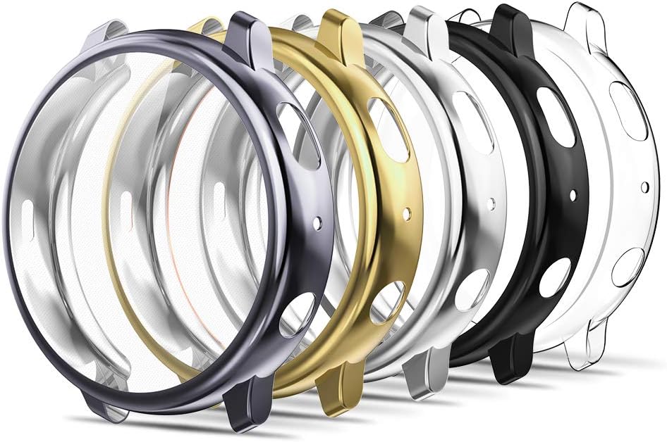Simpeak Case Compatible with Galaxy Watch Active2 40mm, 5 Packs Full Around Soft Screen Protector Cover Bumper for Galaxy Watch Active 2, Clear Black Gray Gold Silver - 40mm