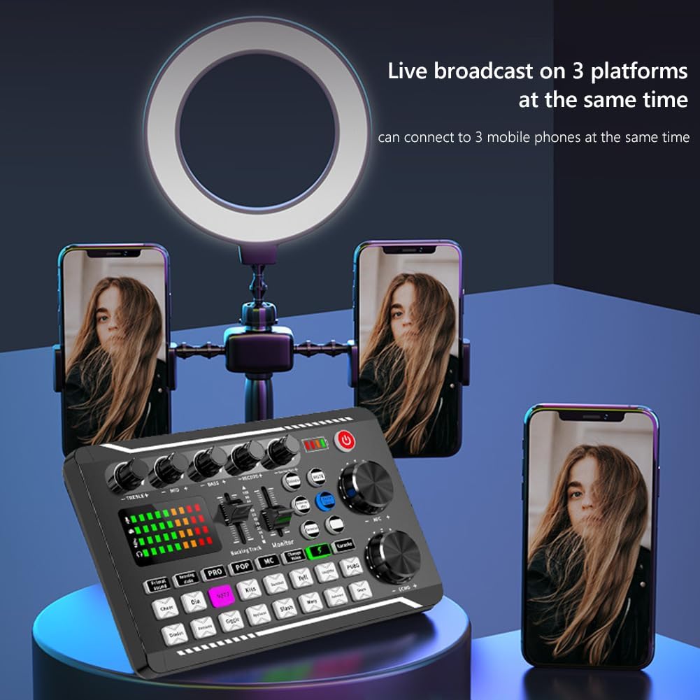 Tarjeta De Sonido En Vivo Con Efectos De Mezclador De Dj Y Cambiador De Voz, Mezclador De Audio Con Tarjeta De Sonido En Vivo F998, Tarjeta De Sonido Con Cambiador De Voz Con Luz Led (C)